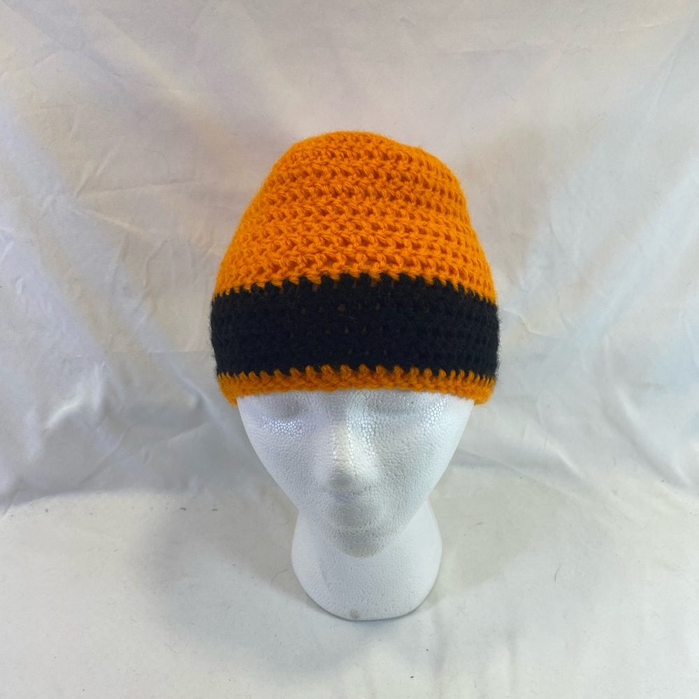Crocheted Orange and Black Kids Beanie